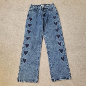 Forever21 90s Fit Heart Patch Jeans